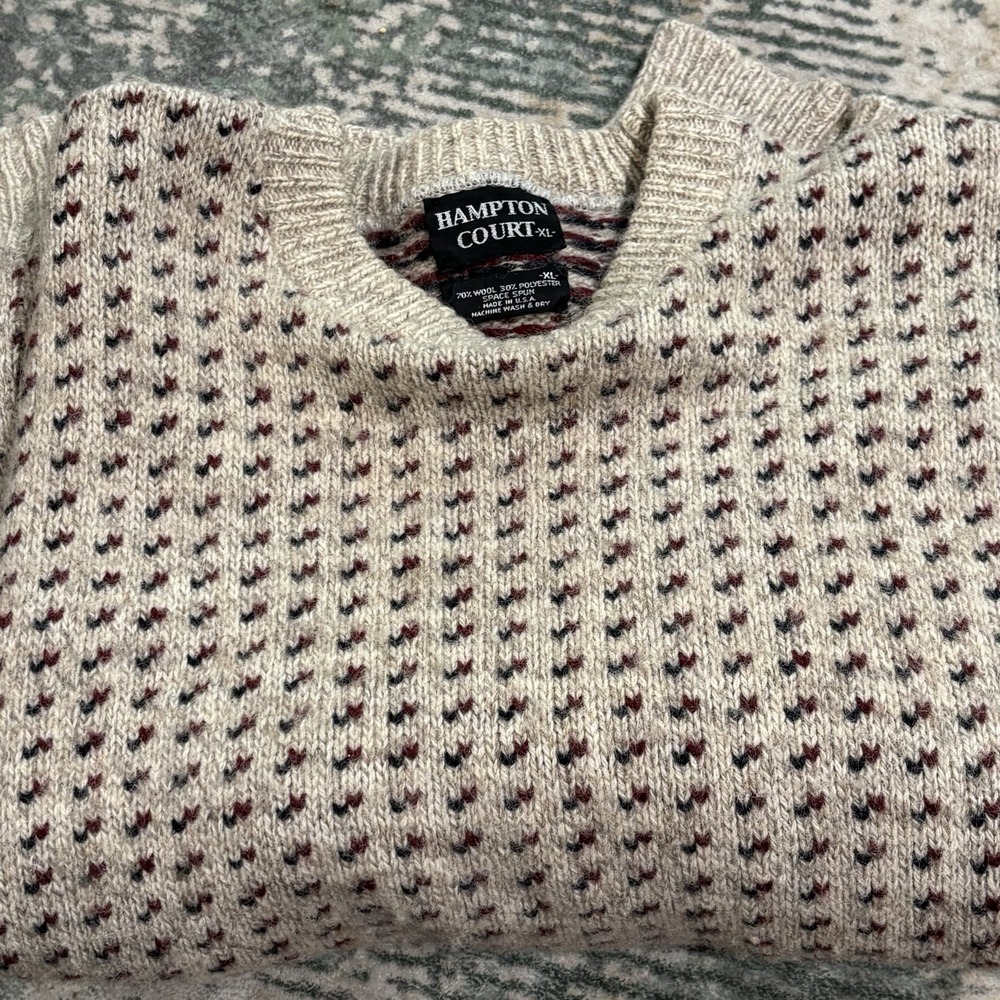Vintage Hampton Court Birdseye Knit Wool Blend Sweater XL EUC